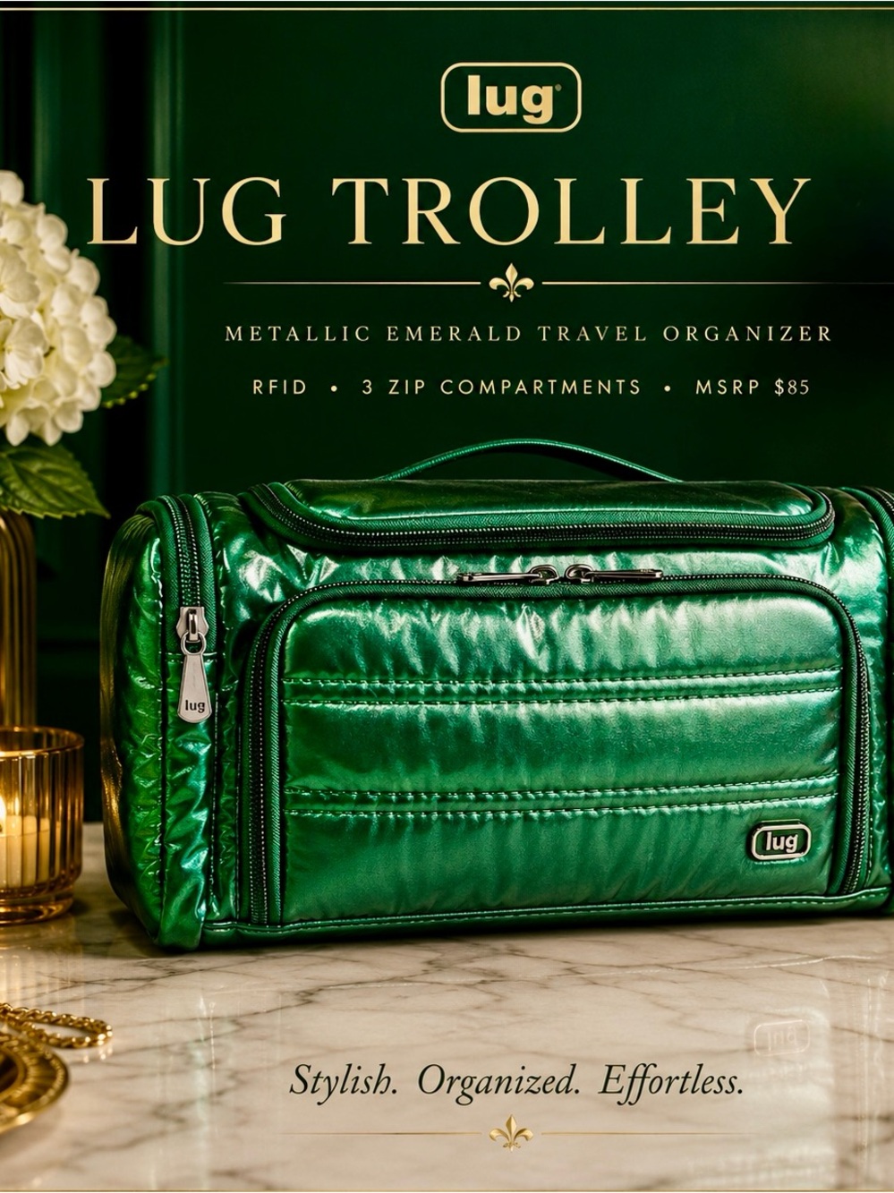 💚✨ LUG WICKED Trolley Metallic Emerald Travel Organizer | RFID | ⭐️Rare ⭐️